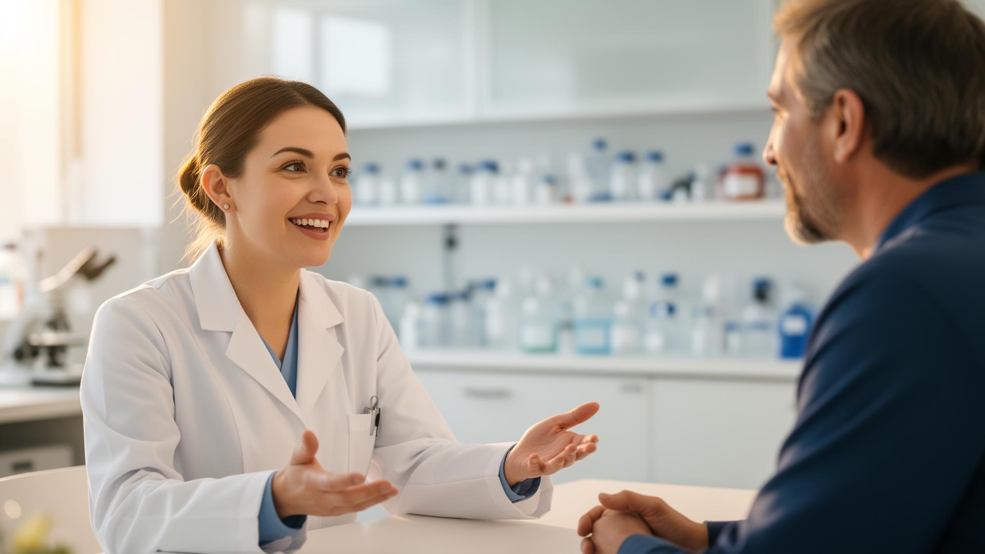 Clinical research coordinator speaking with a patient